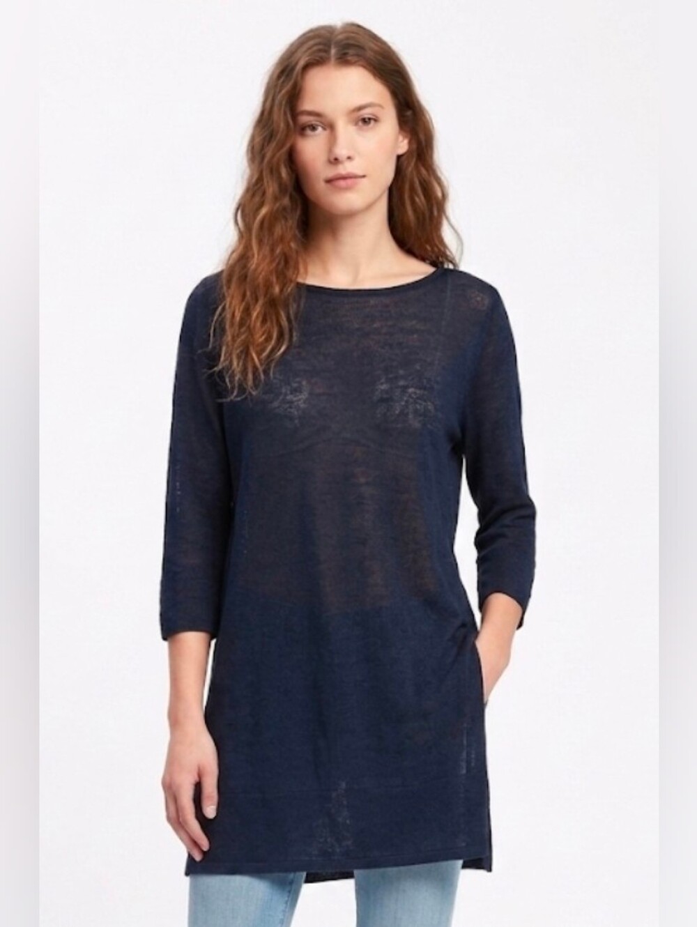 J. Jill Navy Lightweight Linen Scoop Neck Tunic Size L